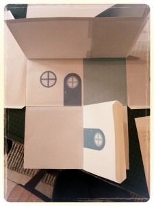 Attach downstairs dividing wall to floor Blue Paper Dollhouse